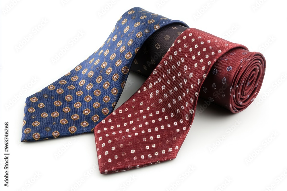Two patterned neckties, one blue and one red, isolated on white background Two patterned neckties, one blue and one red, isolated on white background
