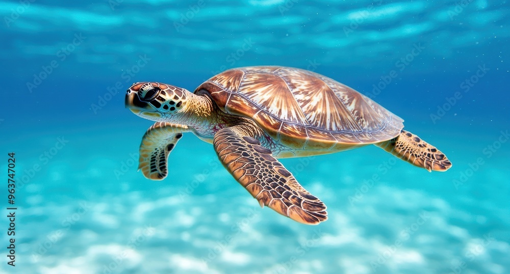 Obraz premium Majestic sea turtle swimming in crystal clear blue ocean
