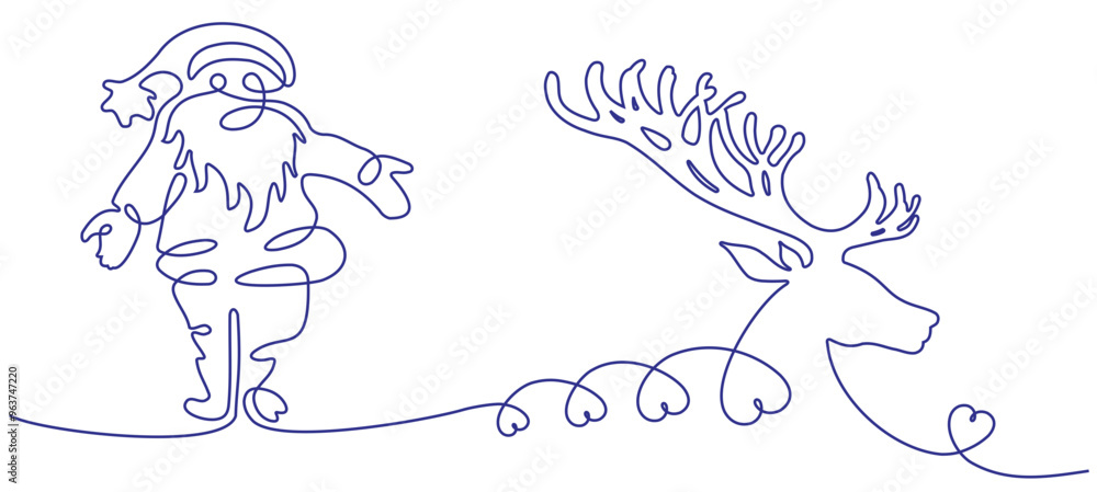 Obraz premium Vector illustration of santa claus and reindeer head in line art style for christmas