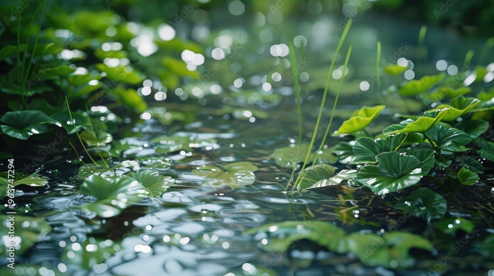 A small stream flows through lush vegetation A small stream flows through lush vegetation