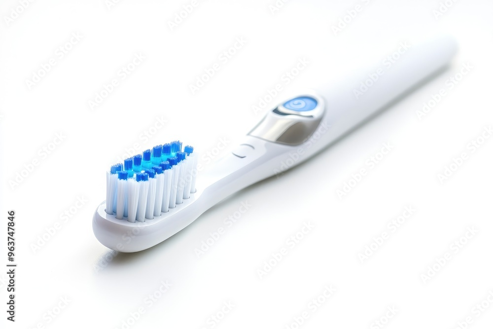 White Electric Toothbrush with Blue Bristles White Electric Toothbrush with Blue Bristles