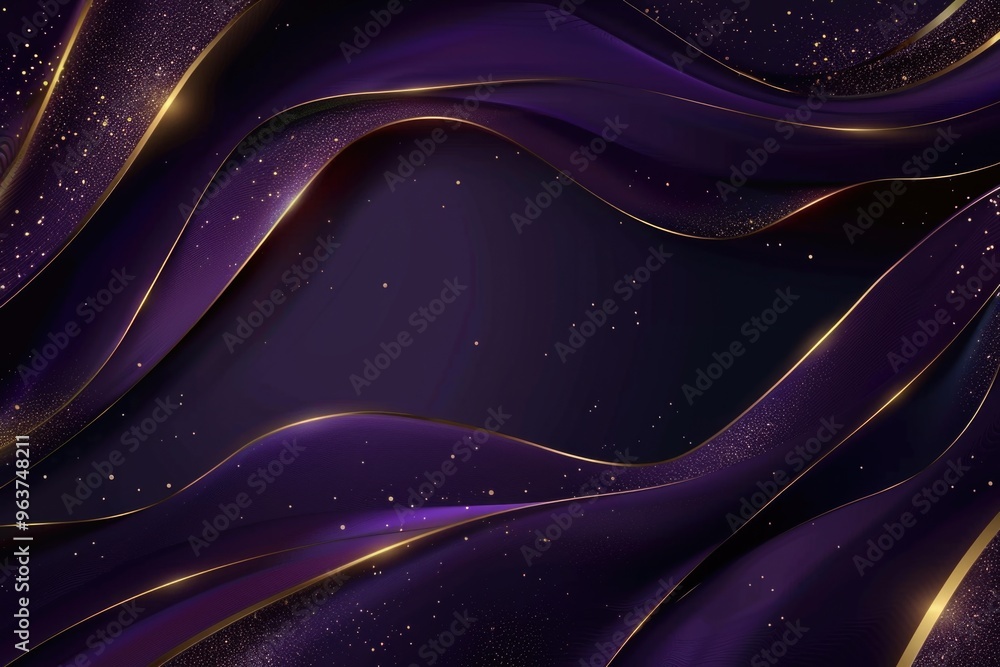 Obraz premium A dark purple background with intricate gold lines and stars, perfect for use in futuristic or mystical designs