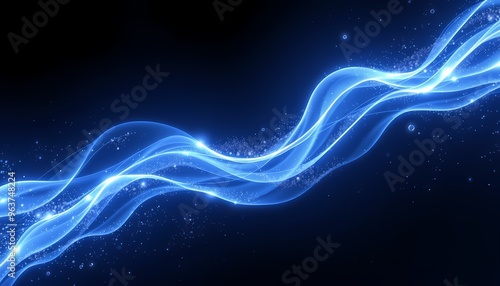 Floating Strands of Blue and Silver Light Flowing Through a Dark Space