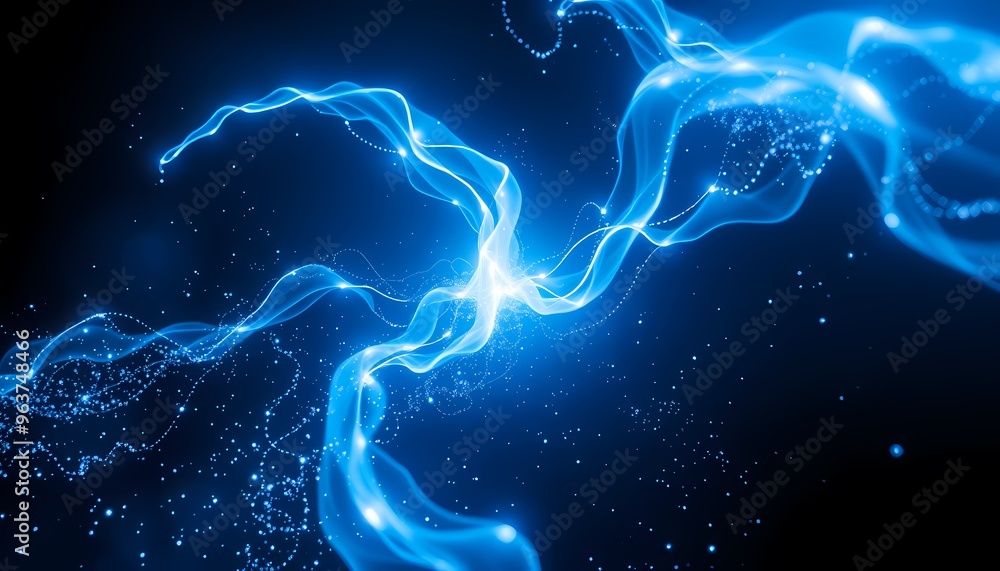 Dynamic Blue and White Strands of Energy Flowing Through a Dark Space Dynamic Blue and White Strands of Energy Flowing Through a Dark Space