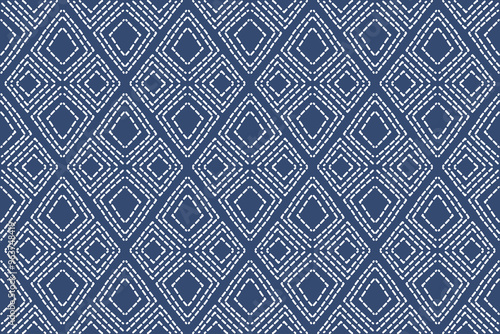 Sashiko is a type of traditional Japanese embroidery or stitching used for the decorative and functional reinforcement of cloth and clothing.Ethnic pattern, Ogee, Geometric style, Seamless textile.