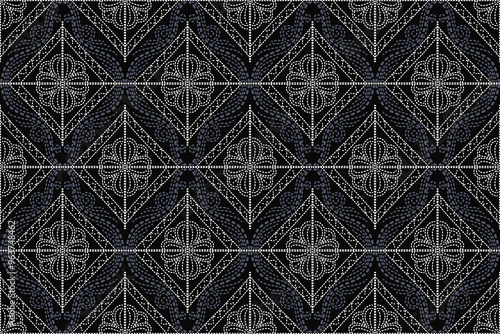 Sashiko is a type of traditional Japanese embroidery or stitching used for the decorative and functional reinforcement of cloth and clothing.Ethnic pattern, Ogee, Geometric style, Seamless textile.