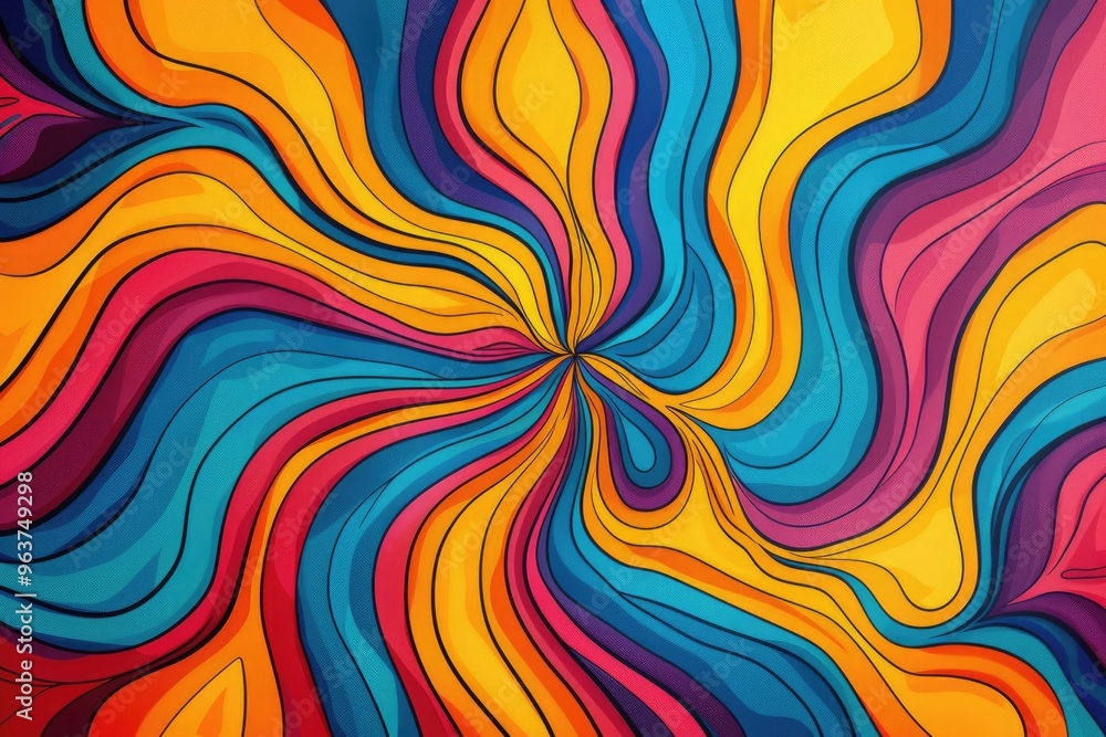 A vibrant painting featuring a swirling pattern of colors A vibrant painting featuring a swirling pattern of colors