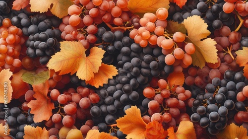 Wallpaper Mural A Colorful Display of Grapes and Autumn Leaves: Nature's Bounty Captured in Rich Detail Torontodigital.ca