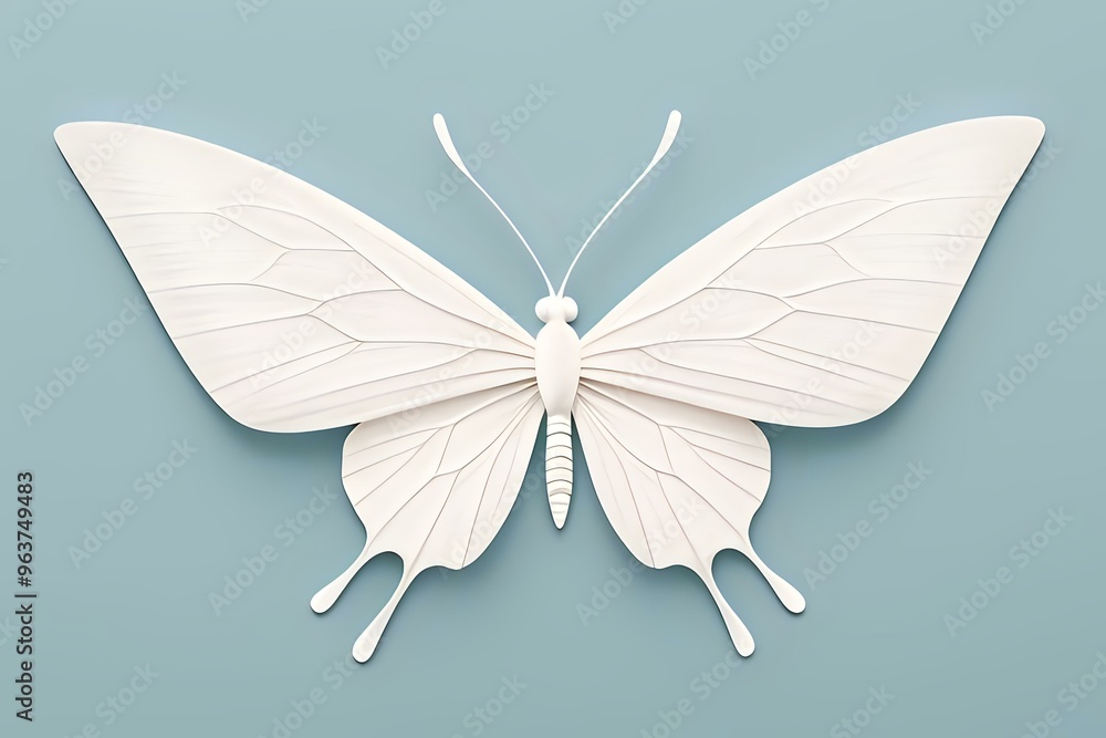 Obraz premium White Butterfly on a Blue Background - Elegant and Minimalistic Nature Photography