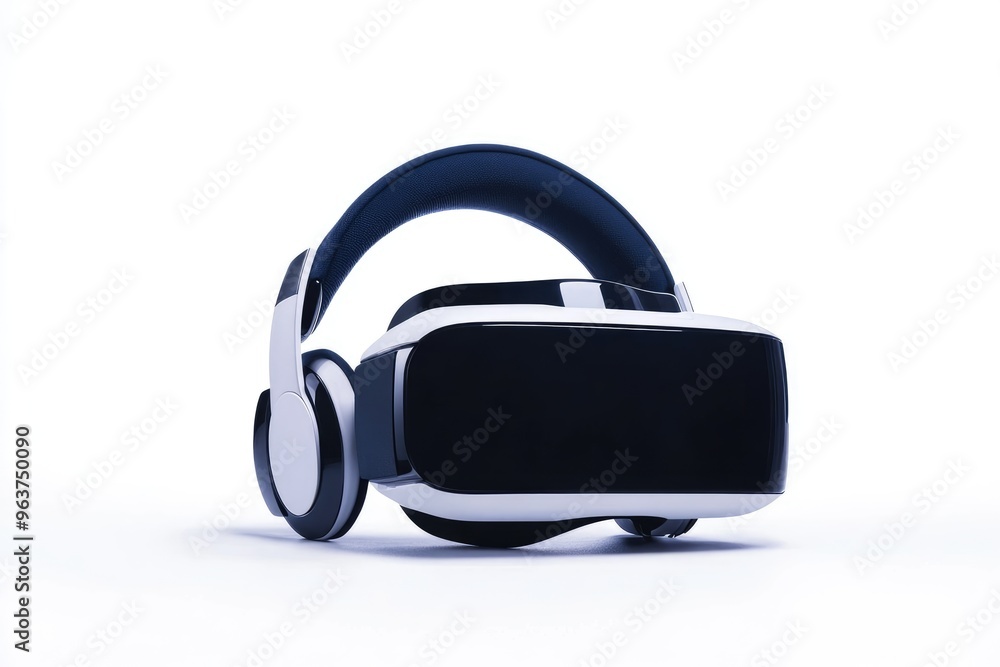 White and Blue Virtual Reality Headset on a White Background White and Blue Virtual Reality Headset on a White Background