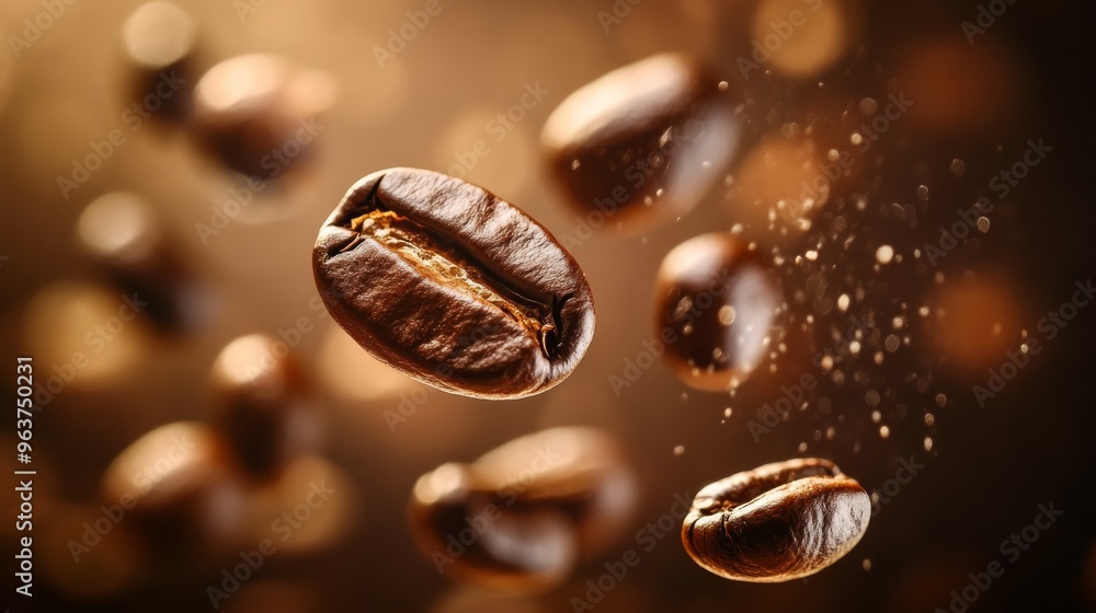 Falling coffee beans captured mid-air, the blurred background creating a sense of motion in this expertly lit studio shot, ideal for product photography Falling coffee beans captured mid-air, the blurred background creating a sense of motion in this expertly lit studio shot, ideal for product photography