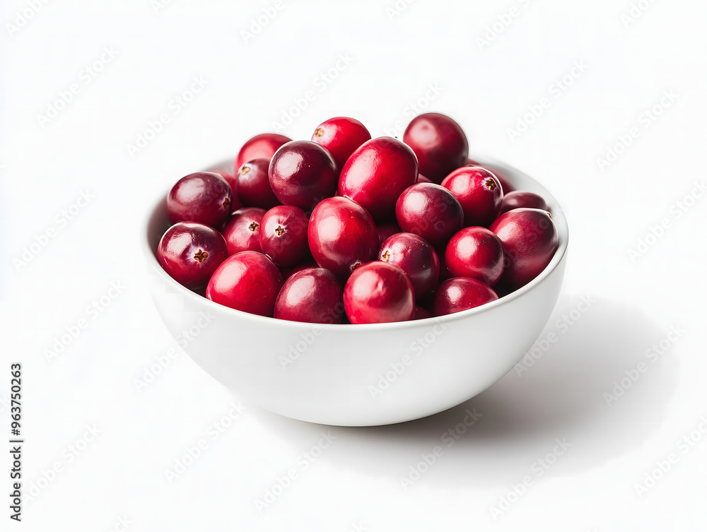 A bowl of fresh cranberries on a spotless white background. A bowl of fresh cranberries on a spotless white background.