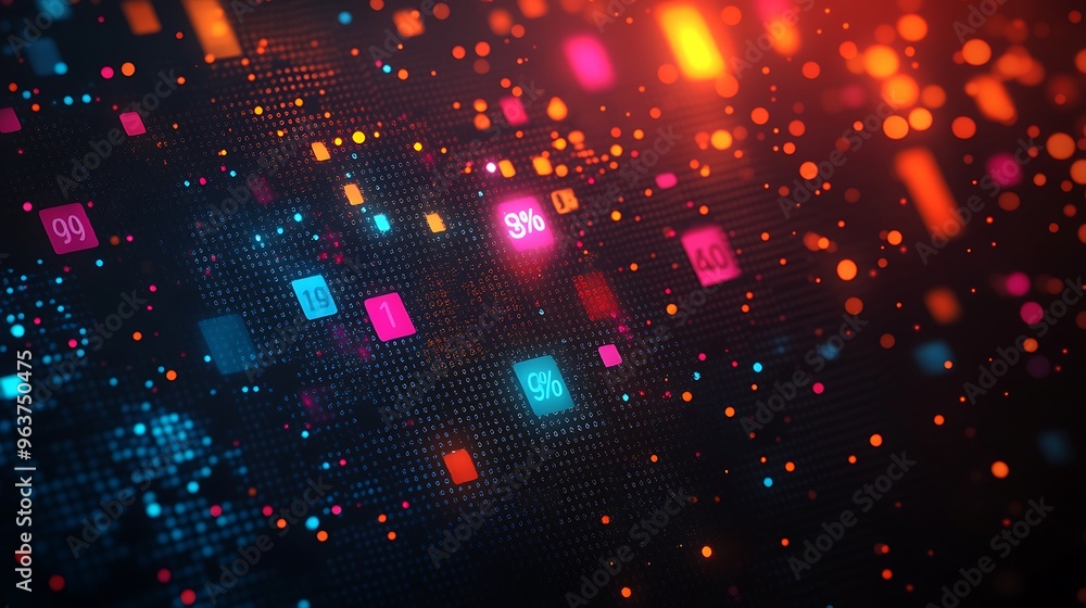 Fototapeta premium A background with a simple black gradient, featuring scattered percentages like 50%, 70%, and 80%, for a Black Friday sale event 