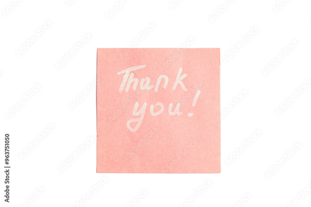 A pink thank you note written with a white marker on a white background A pink thank you note written with a white marker on a white background