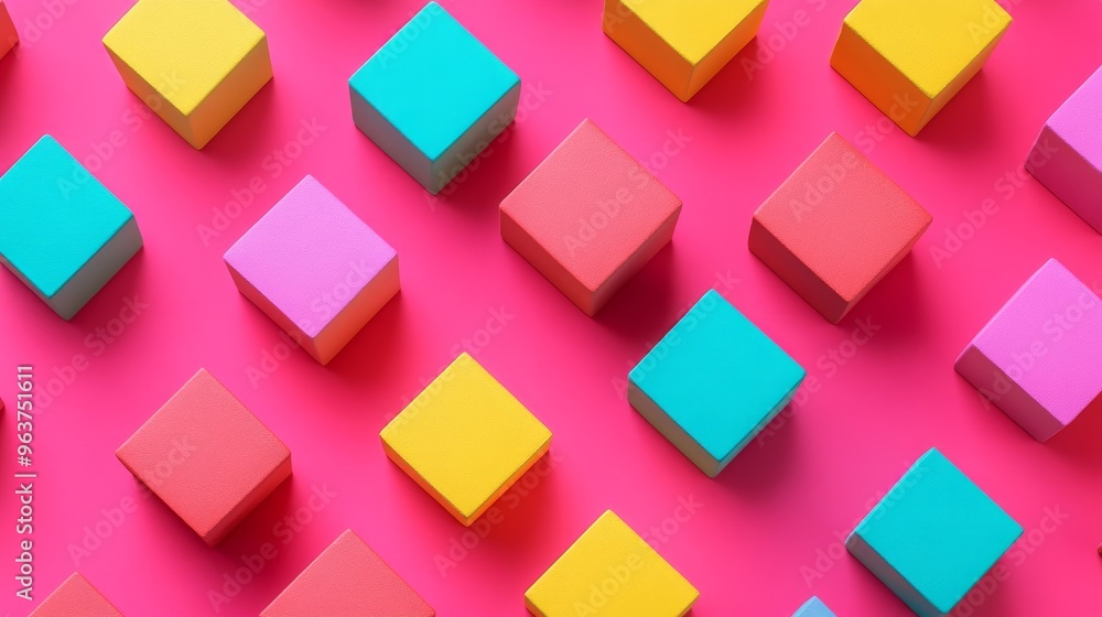 Colorful cubes on pink background, abstract Colorful cubes on pink background, abstract