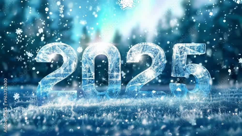 Ice sculpture of 2025 in a snowy winter forest, symbolizing the arrival of the new year amidst a magical, frost-covered landscape. Ice sculpture of 2025 in a snowy winter forest, symbolizing the arrival of the new year amidst a magical, frost-covered landscape.