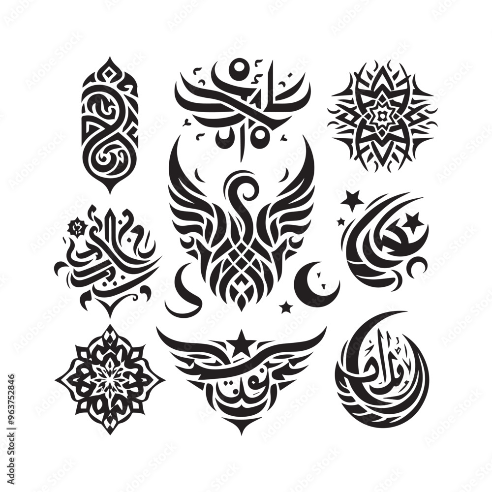 Islamic Tattoos tribal designs bundle collection in a white background
Islamic Tattoos tribal designs bundle collection in a white background