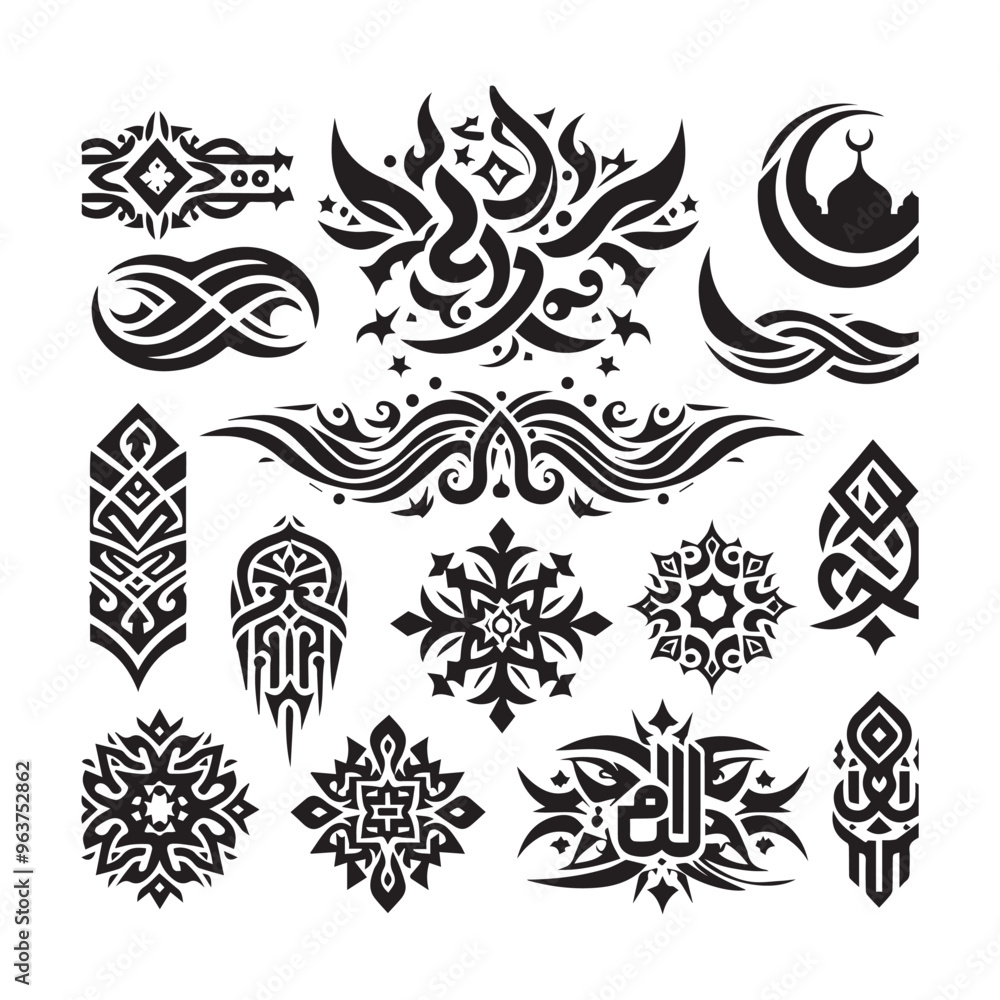 Fototapeta premium Islamic Tattoos tribal designs bundle collection in a white background 