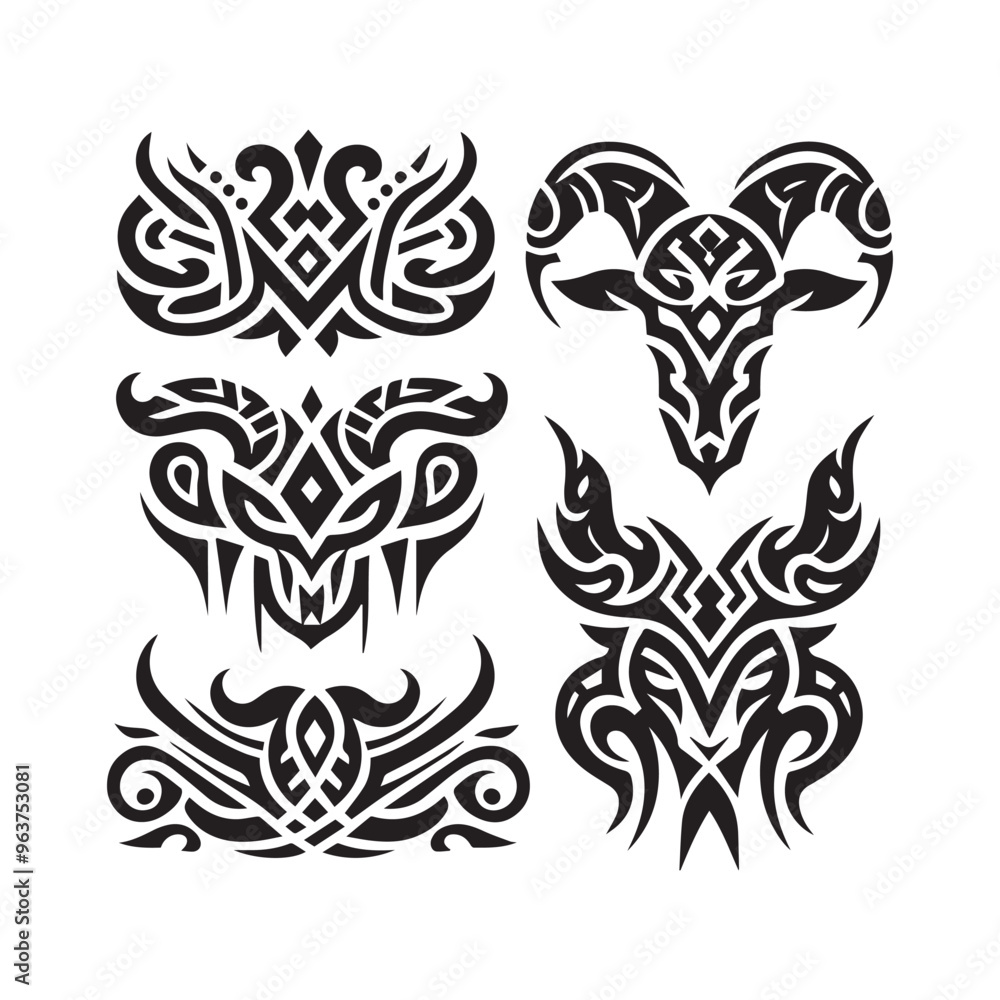 Obraz premium Islamic Tattoos tribal designs bundle collection in a white background 