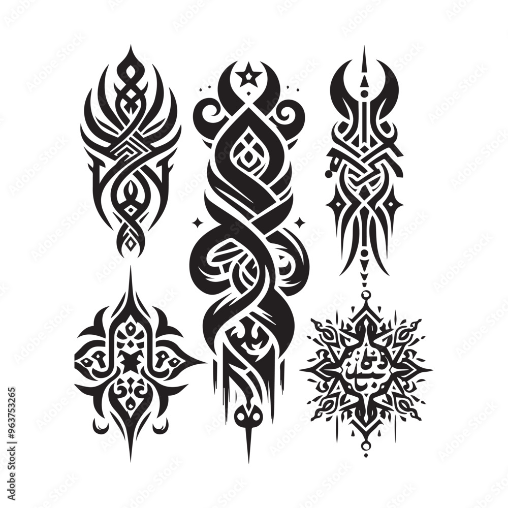 Fototapeta premium Islamic Tattoos tribal designs bundle collection in a white background 