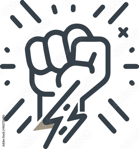Lightning and fist shaped energy power icon design