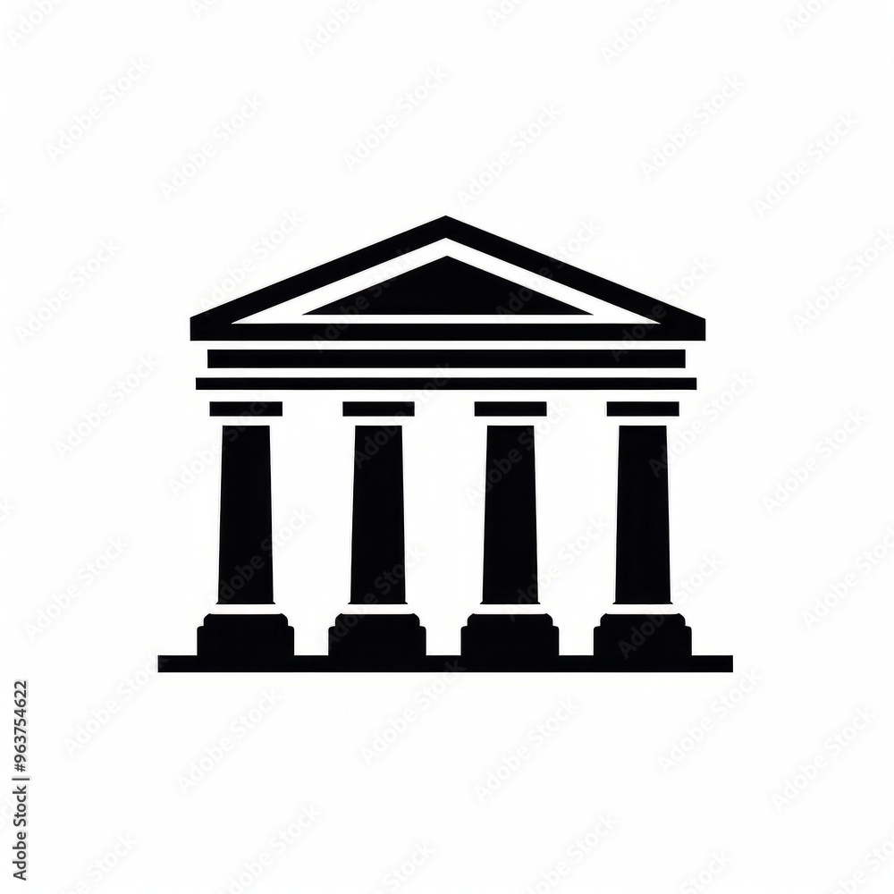 Fototapeta premium greek column Minimalist Black Icon of a Classical Building with Pillars and a Central Eye Motif