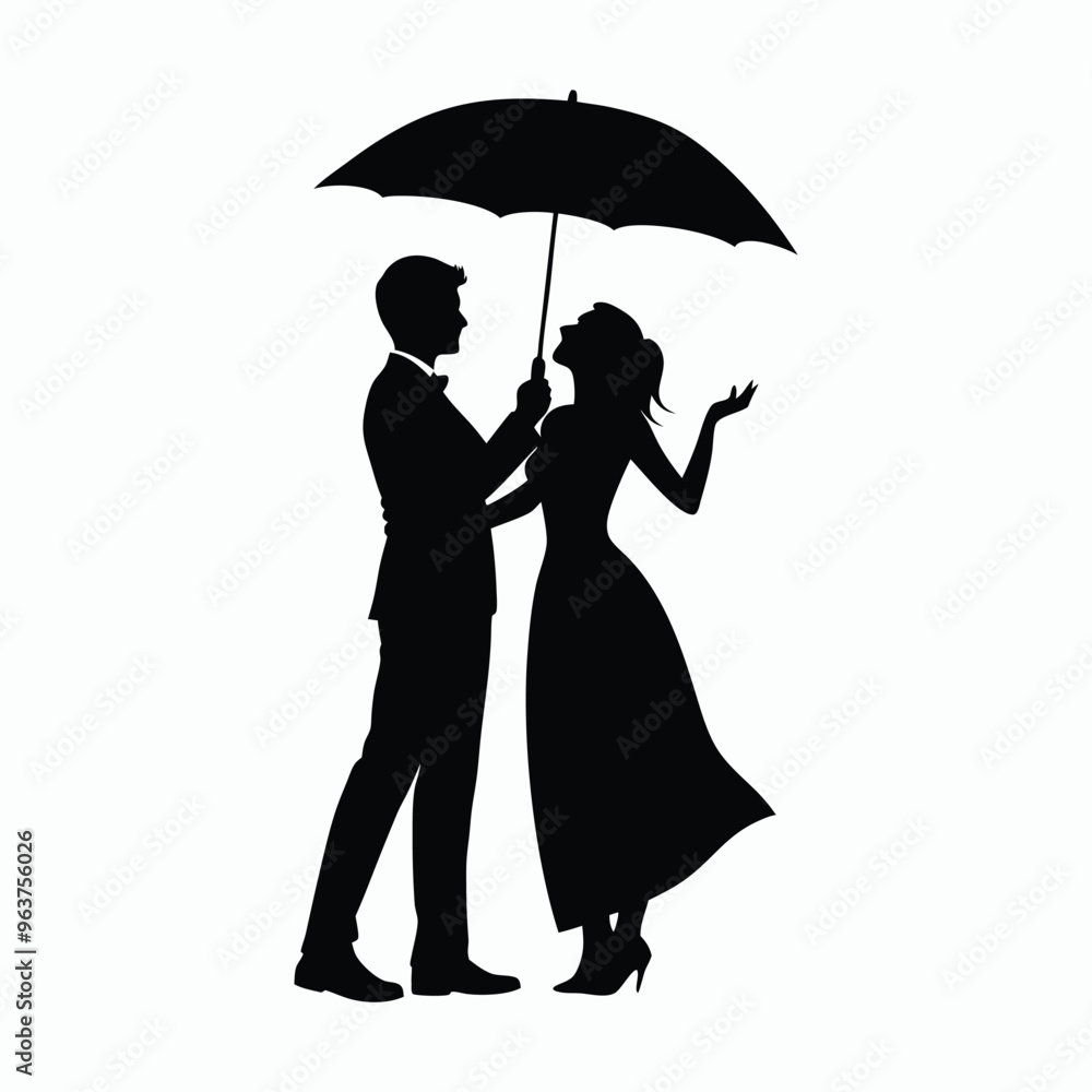 silhouette vector beautiful couple under umbrella on white background silhouette vector beautiful couple under umbrella on white background