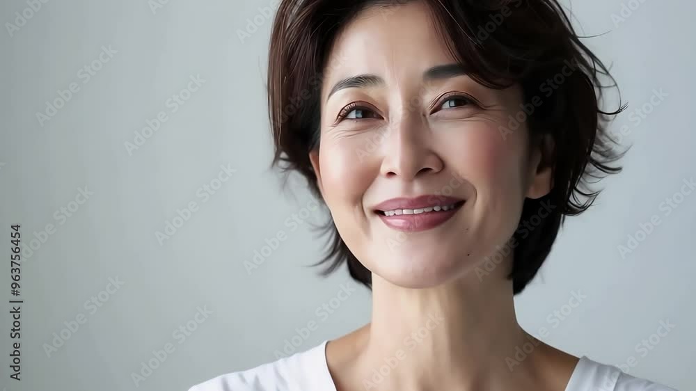 部屋で微笑む中年女性 美容イメージ AI 部屋で微笑む中年女性 美容イメージ AI