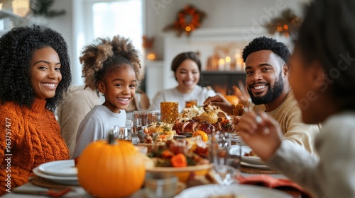 A joyful family gathering around a beautifully set table during a festive autumn meal celebration