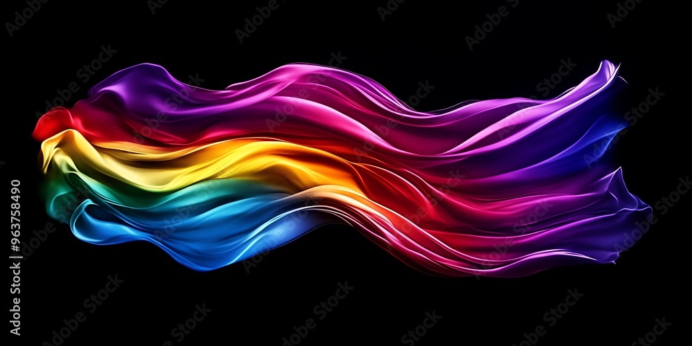 Flowing vibrant rainbow fabric waving against a black background Flowing vibrant rainbow fabric waving against a black background