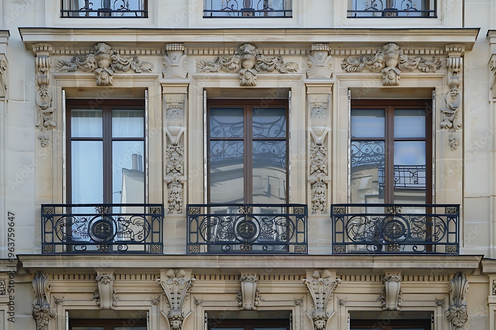 Detail of the facade of a building in Paris, France. Detail of the facade of a building in Paris, France.