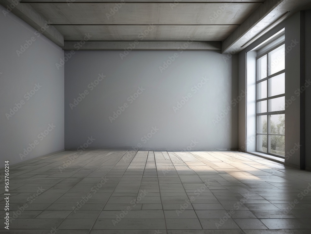 Empty Room with Concrete Ceiling and Large Window Empty Room with Concrete Ceiling and Large Window