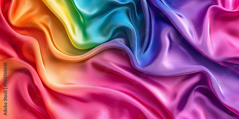 Fototapeta premium Rainbow flag made of silk, smooth wavy surface, generative AI