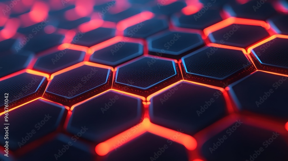 A close up of a black and red hexagonal pattern A close up of a black and red hexagonal pattern
