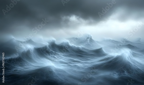 Stormy Sea with Large Waves and a Grey Sky photo