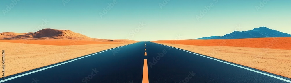 Naklejka premium Animated front view of a road that stretches endlessly, flat design, vibrant hues for exploration concepts