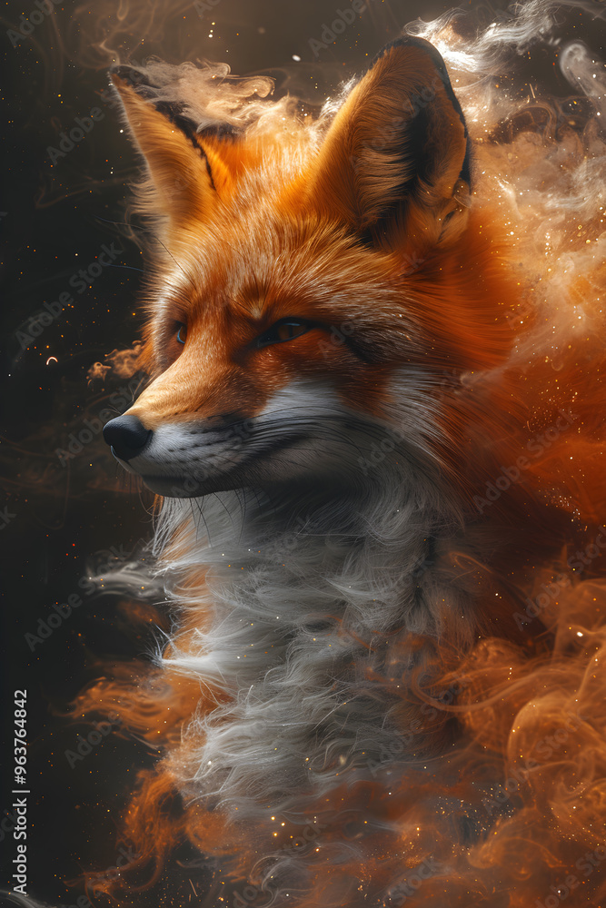 Fototapeta premium A fox is shown in a blurry, smokey background