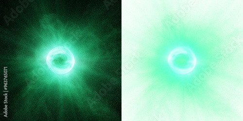 Emerald orb with swirling magic particles, 3D render. VFX overlays. Alpha transparent for creative use.