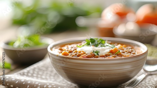 A rustic bowl of lentil soup, seasoned with smoked paprika and cumin.