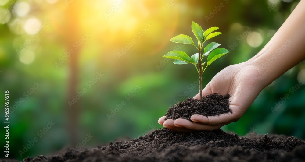 Hand Holding a Green Plant Symbolizing Tree Planting and Environmental Protection on Blurred Background, Emphasizing Sustainable Development and Nature Growth, with Copy Space
Hand Holding a Green Plant Symbolizing Tree Planting and Environmental Protection on Blurred Background, Emphasizing Sustainable Development and Nature Growth, with Copy Space