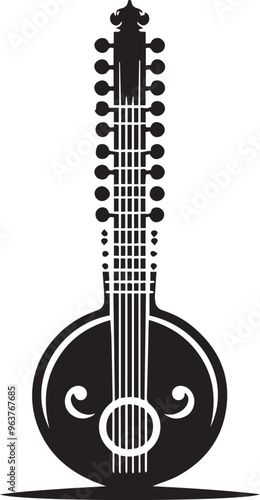 mandolin silhouette vector Black and white, Beautiful mandolin musical instrument, mandolin icon,