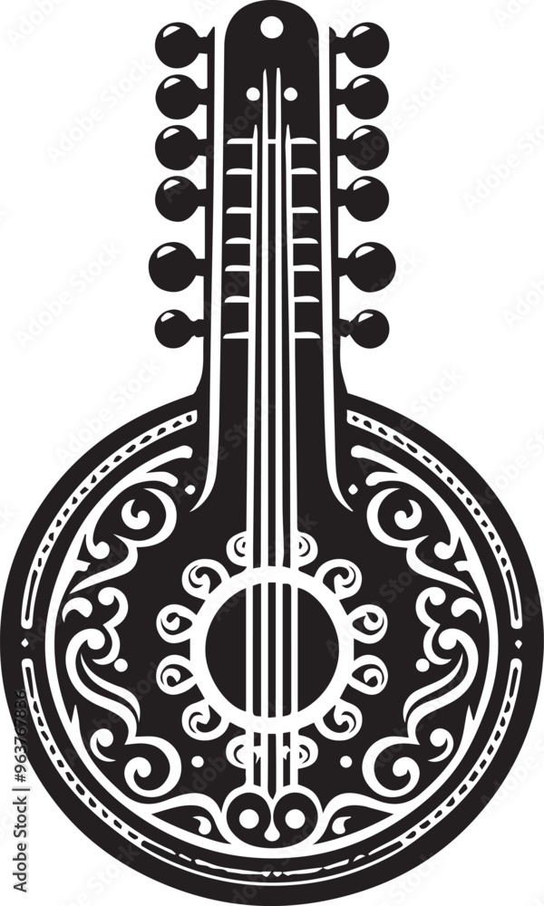 Obraz premium mandolin silhouette vector Black and white, Beautiful mandolin musical instrument, mandolin icon,