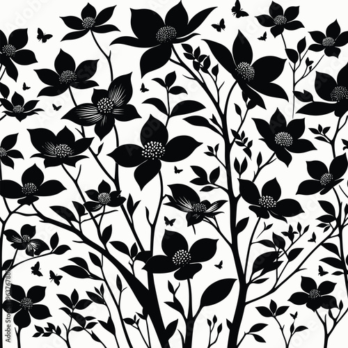 Dogwood (Cornus florida) Silhouettes vector