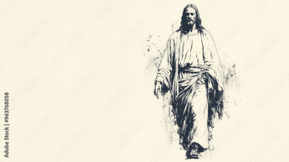 Sketch of Jesus Christ on a white background. Digital illustration. Copy space. Sketch of Jesus Christ on a white background. Digital illustration. Copy space.