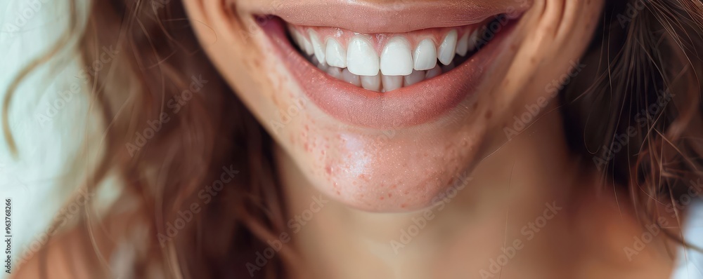 A woman with long brown hair smiles broadly, showing her bright white teeth. A woman with long brown hair smiles broadly, showing her bright white teeth.