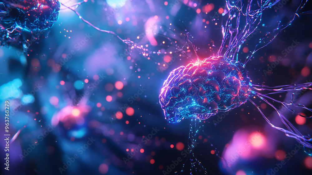 Neural Network Illustration in a Human Brain Neural Network Illustration in a Human Brain