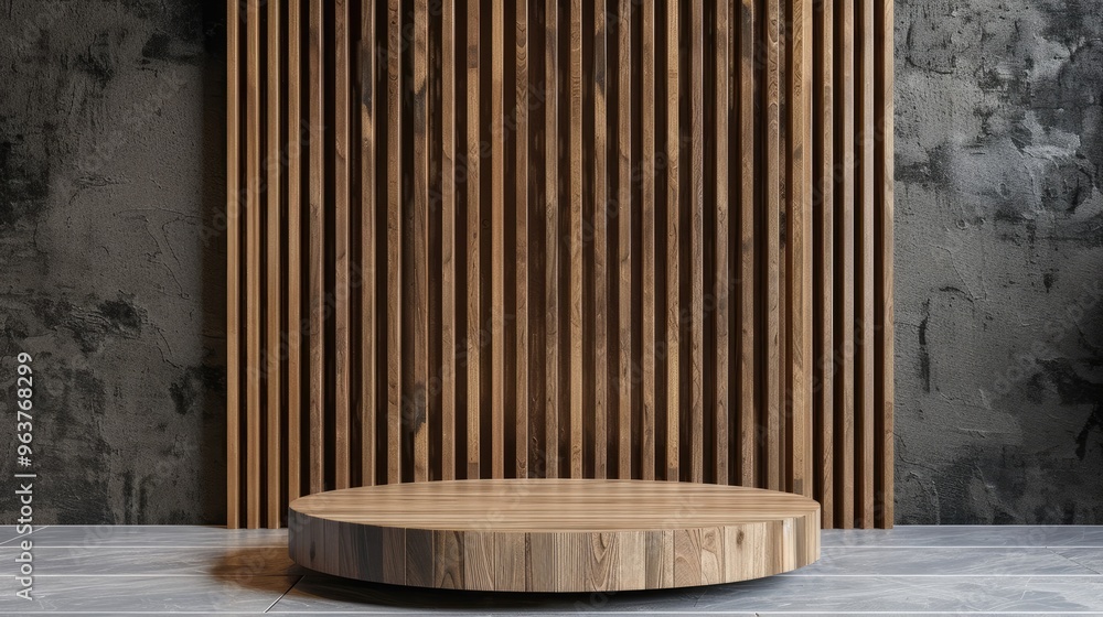 Round wooden podium with backdrop Round wooden podium with backdrop
