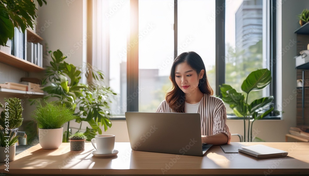 ノートパソコンを使って在宅勤務をしいている若いアジア人女性(Young Asian woman working from home using laptop)
ノートパソコンを使って在宅勤務をしいている若いアジア人女性(Young Asian woman working from home using laptop)