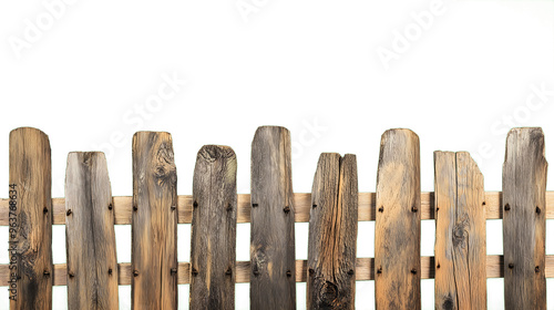 Rustic wooden fences isolated on transparent background. 