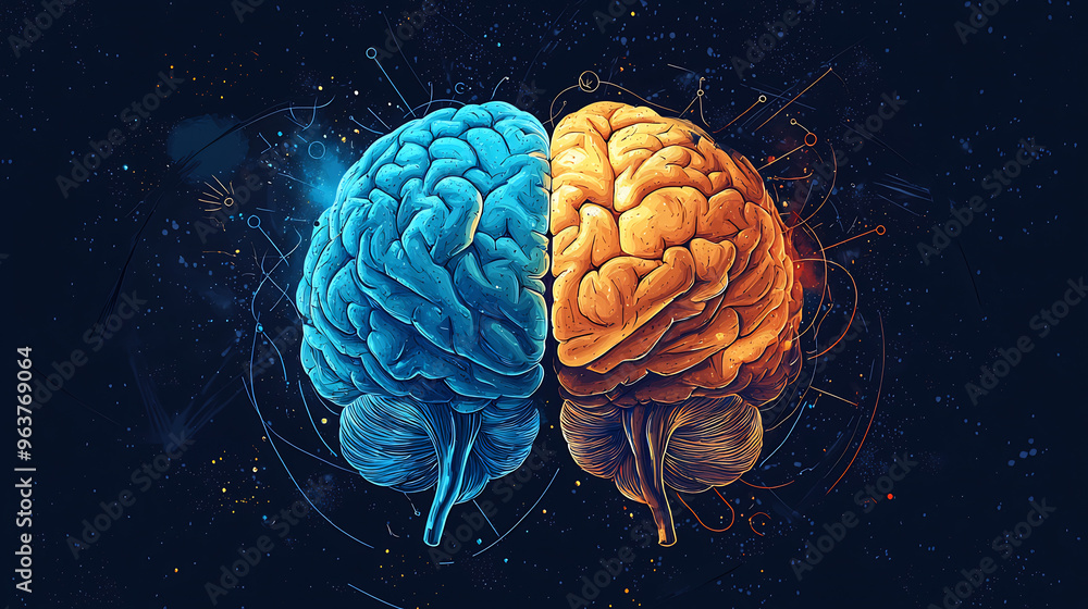 Illustration of Brain Hemisphere Functions Illustration of Brain Hemisphere Functions